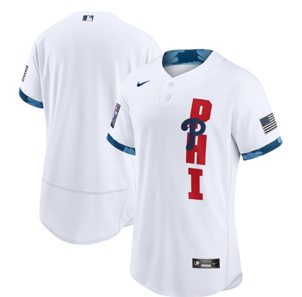 Men's Philadelphia Phillies Blank 2021 White All-Star Flex Base Stitched MLB Jersey