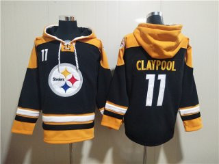 Men's Pittsburgh Steelers #11 Chase Claypool Black Ageless Must-Have Lace-Up Pullover Hoodie