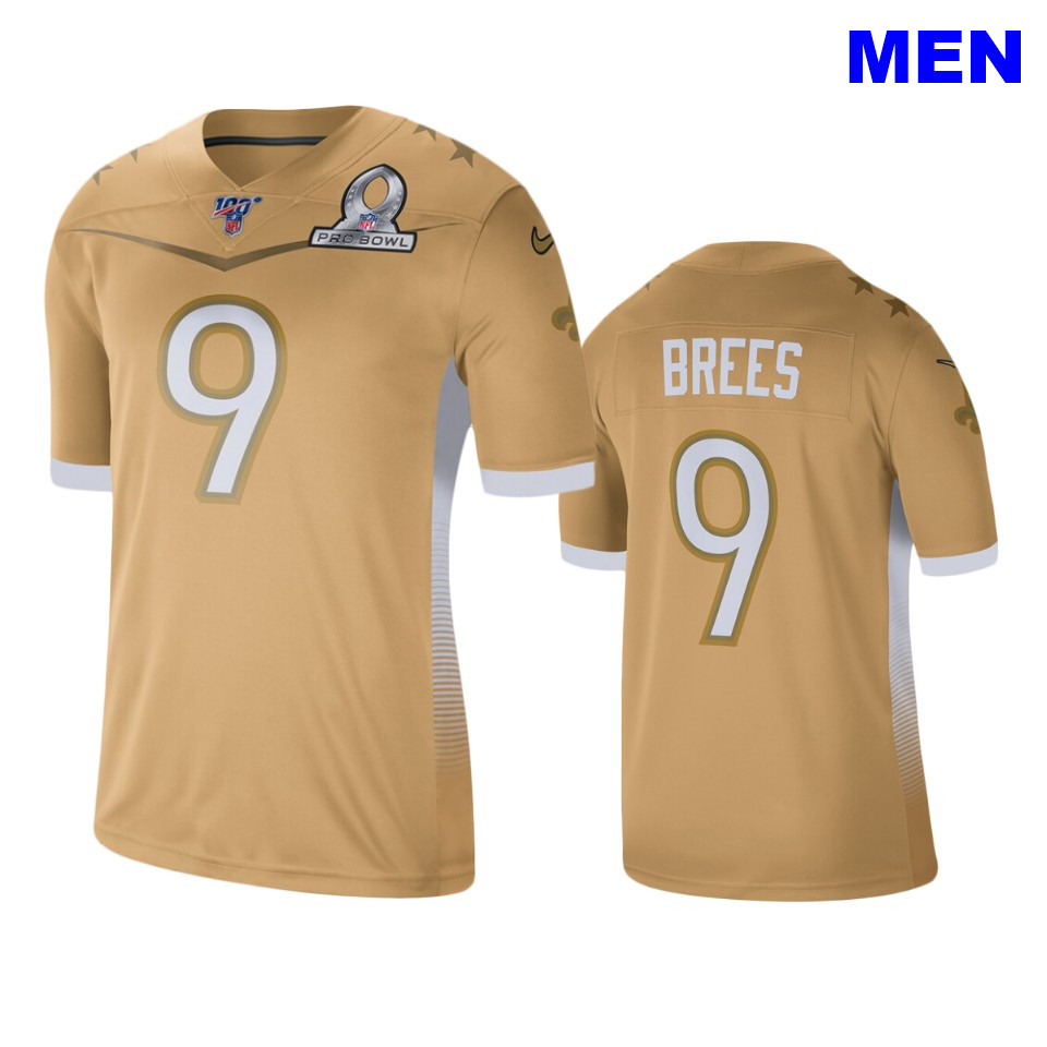 Men's Saints Drew Brees 2020 Pro Bowl NFC Gold Game Jersey