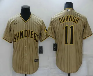 Men's San Diego Padres #11 Yu Darvish Brown Team Logo Stitched MLB Cool Base Nike Jersey