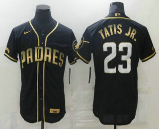 Men's San Diego Padres #23 Fernando Tatis Jr Black 2021 Golden Edition Stitched Flex Base Nike Jersey