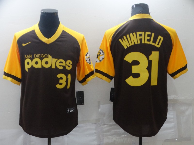 Men's San Diego Padres #31 Dave Winfield Brown Cooperstown Collection Stitched Throwback Jersey