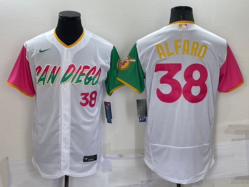Men's San Diego Padres #38 Jorge Alfaro Number White 2022 City Connect Flex Base Stitched Jersey
