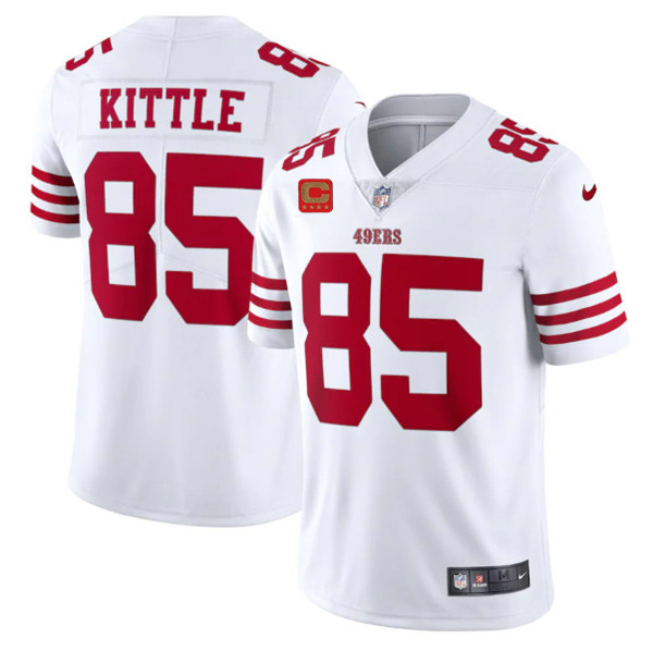 Men's San Francisco 49ers 2022 #85 George Kittle White New Scarlet With 4-star C Patch Vapor Untouchable Limited Stitched Football Jersey