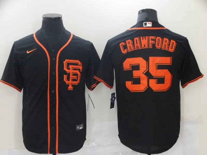 Men's San Francisco Giants #35 Brandon Crawford Black Stitched MLB Cool Base Nike Jersey