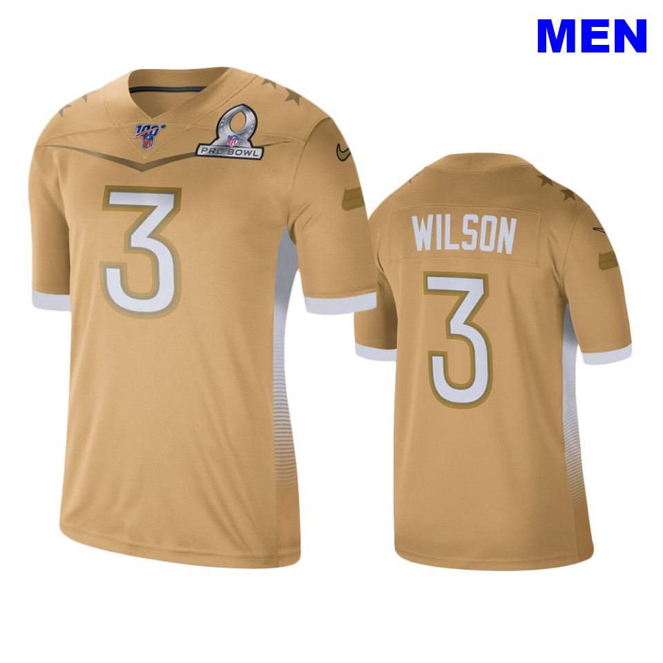 Men's Seahawks Russell Wilson 2020 Pro Bowl NFC Gold Game Jersey