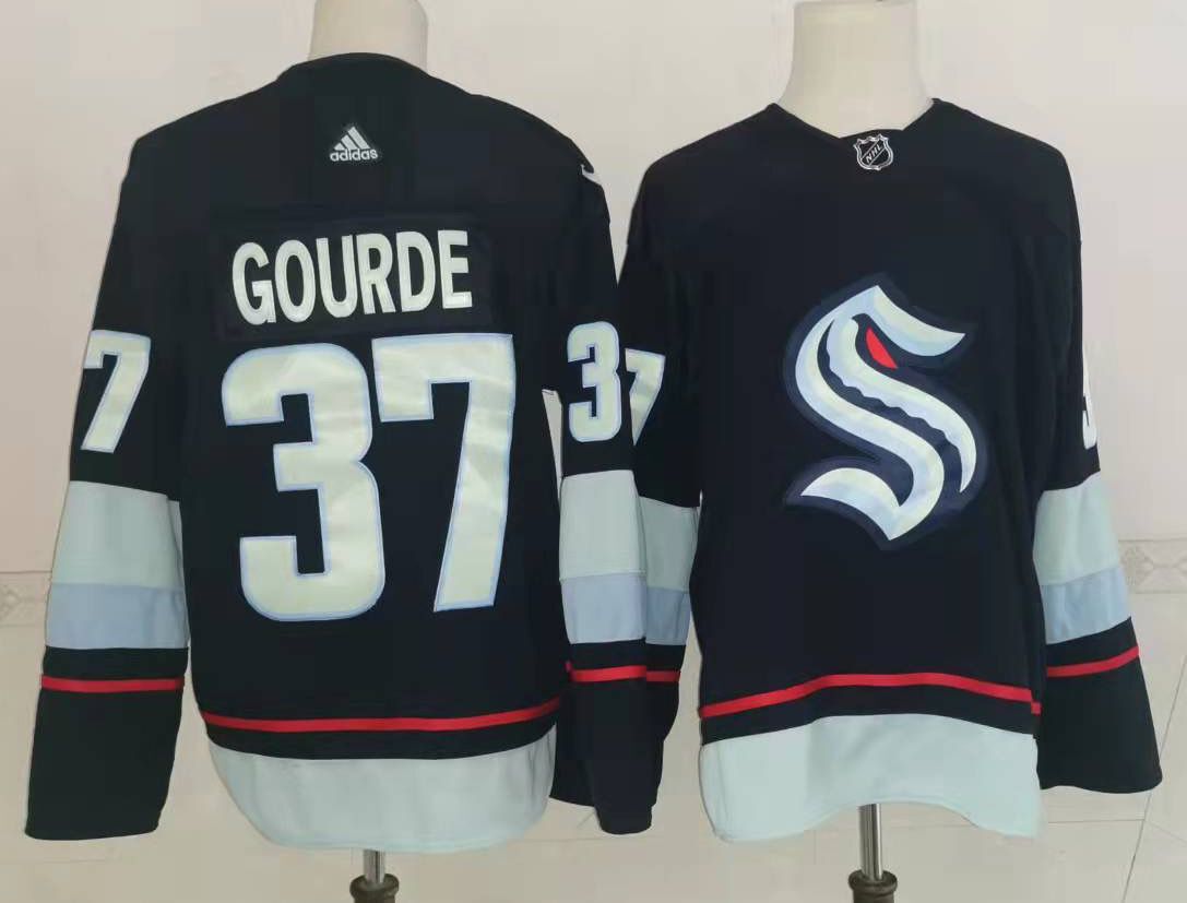 Men's Seattle Kraken #37 Yanni Gourde Navy Blue Adidas Stitched NHL Jersey