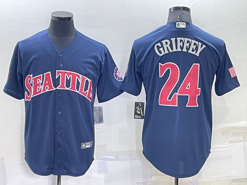 Men's Seattle Mariners #24 Ken Griffey Navy Blue Fashion Stars Stripes Cool Base Independence Day Jersey