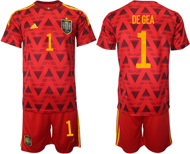 Men's Spain #1 David De Gea Red Home Soccer 2022 FIFA World Cup Jerseys