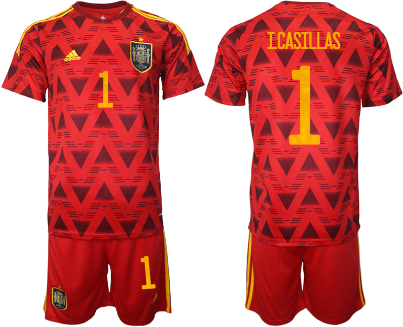 Men's Spain #1 Iker Casillas Red Home Soccer 2022 FIFA World Cup Jerseys