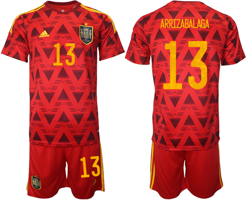 Men's Spain #13 Arrizabalaga Red Home Soccer 2022 FIFA World Cup Jerseys