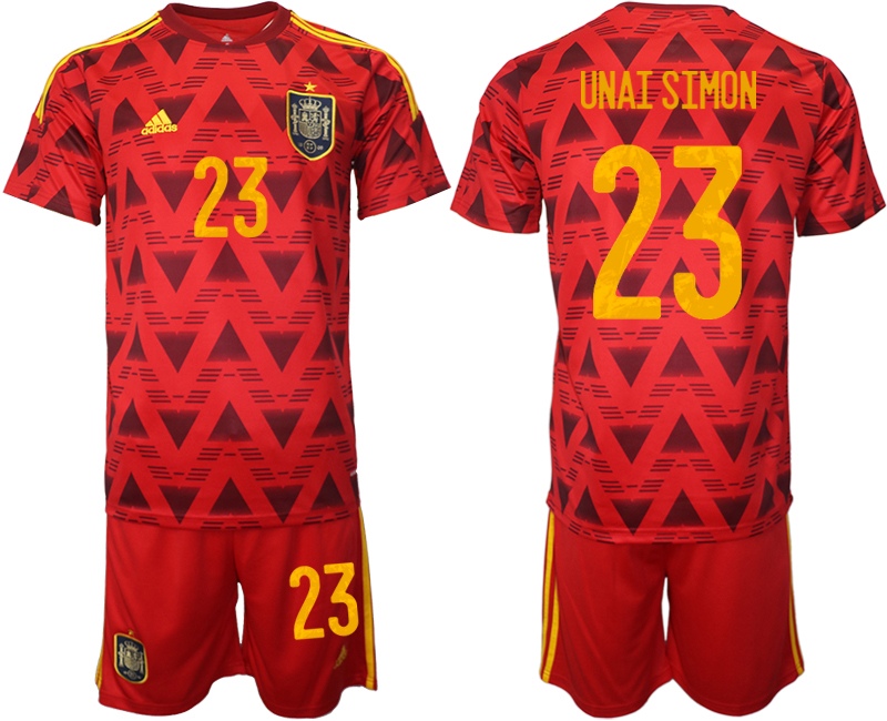 Men's Spain #23 Unai Simón Red Home Soccer 2022 FIFA World Cup Jerseys