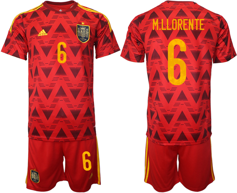Men's Spain #6 M. Llorente Red Home Soccer 2022 FIFA World Cup Jerseys