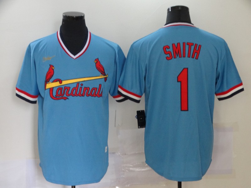 Men's St. Louis Cardinals #1 Ozzie Smith Light Blue Pullover Cooperstown Collection Stitched MLB Nike Jersey