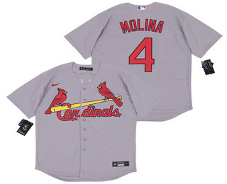 Men's St. Louis Cardinals #4 Yadier Molina Gray Stitched MLB Cool Base Nike Jersey