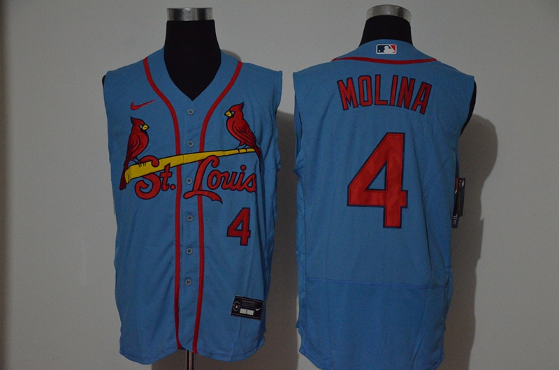 Men's St. Louis Cardinals #4 Yadier Molina Light Blue 2020 Cool and Refreshing Sleeveless Fan Stitched Flex Nike Jersey