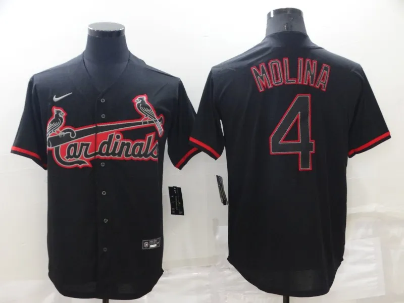 Men's St Louis Cardinals #4 Yadier Molina Lights Out Black Fashion Stitched MLB Cool Base Nike Jersey