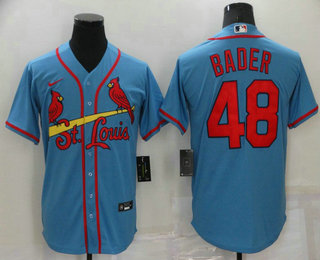 Men's St Louis Cardinals #48 Harrison Bader Light Blue Stitched MLB Cool Base Nike Jersey