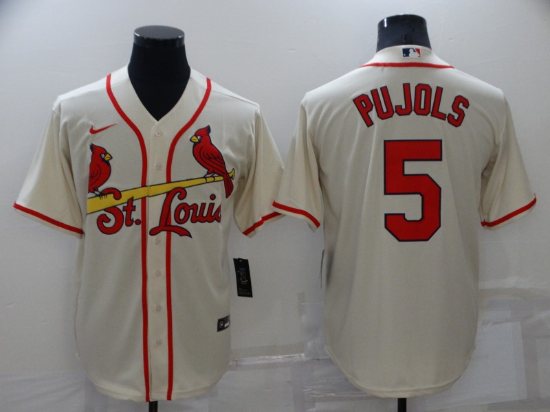 Men's St Louis Cardinals #5 Albert Pujols Cream Stitched MLB Cool Base Nike Jersey