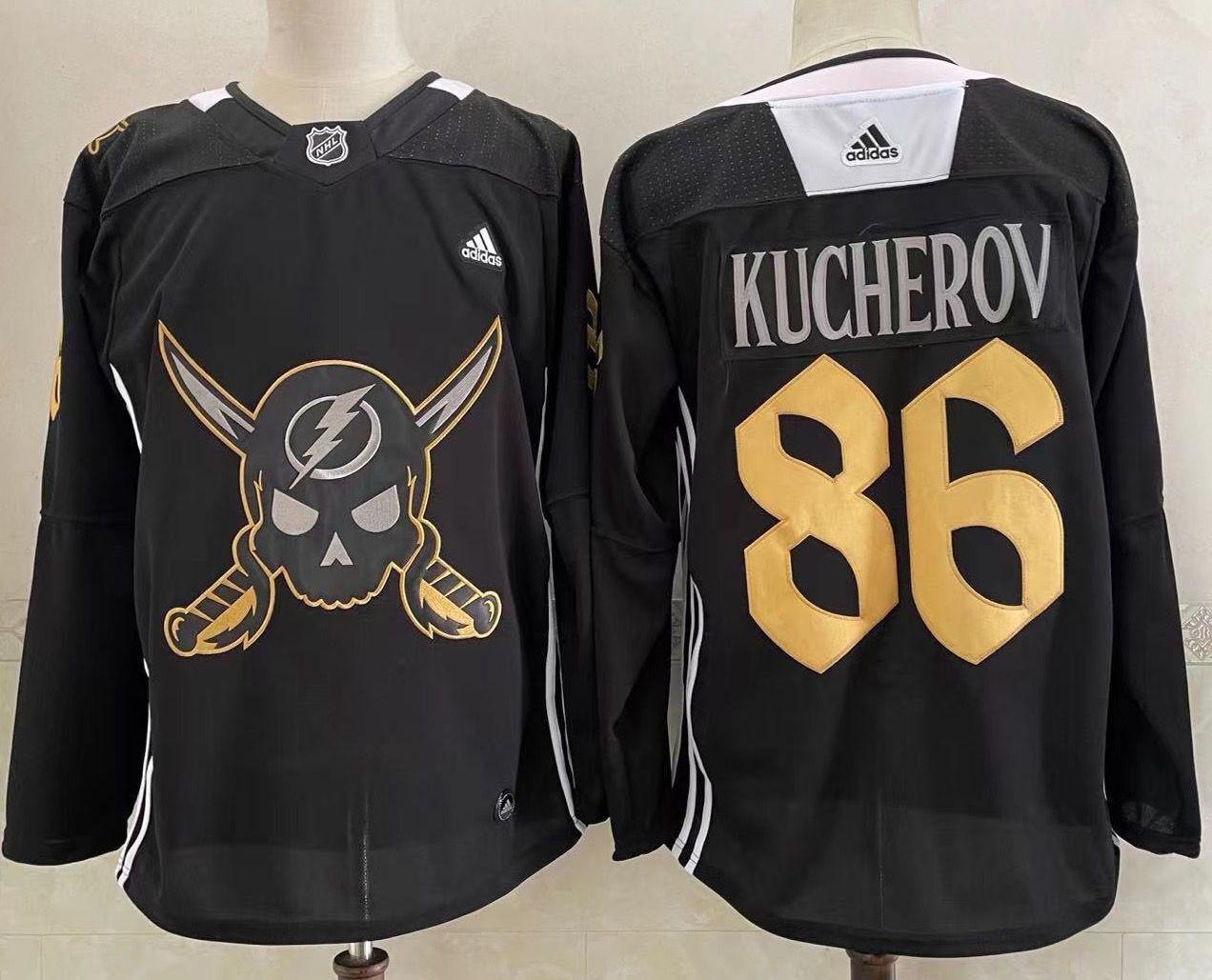 Men's Tampa Bay Lightning #86 Nikita Kucherov Black Pirate Themed Warmup Authentic Jersey