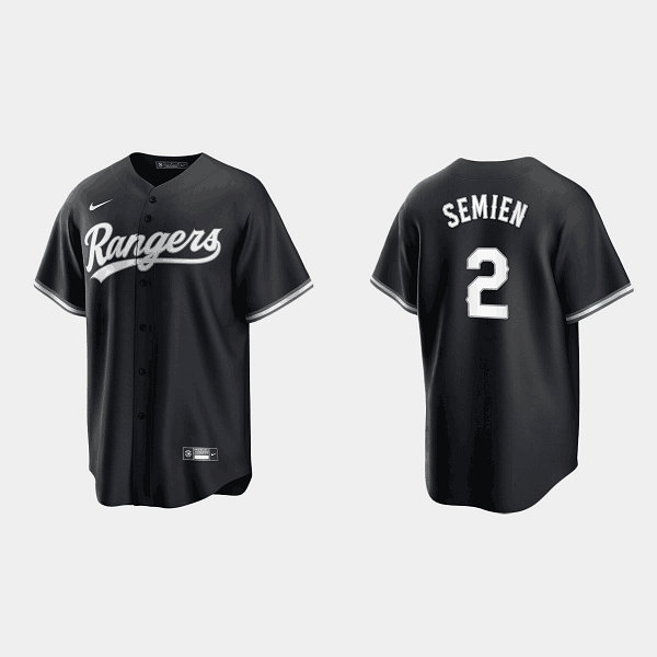 Men's Texas Rangers #2 Marcus Semien Black Cool Base Stitched Baseball Jersey
