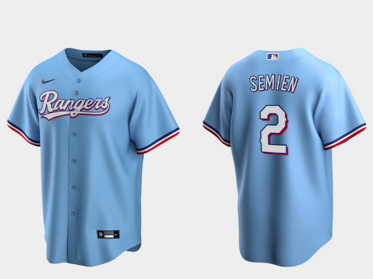 Men's Texas Rangers #2 Marcus Semien Light Blue Cool Base Stitched Baseball Jersey