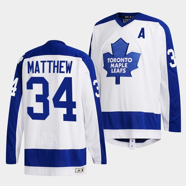 Men's Toronto Maple Leafs #34 Auston Matthews White Classics Primary Logo Stitched Jersey