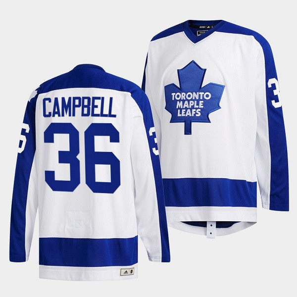 Men's Toronto Maple Leafs #36 Jack Campbell White Classics Primary Logo Stitched Jersey