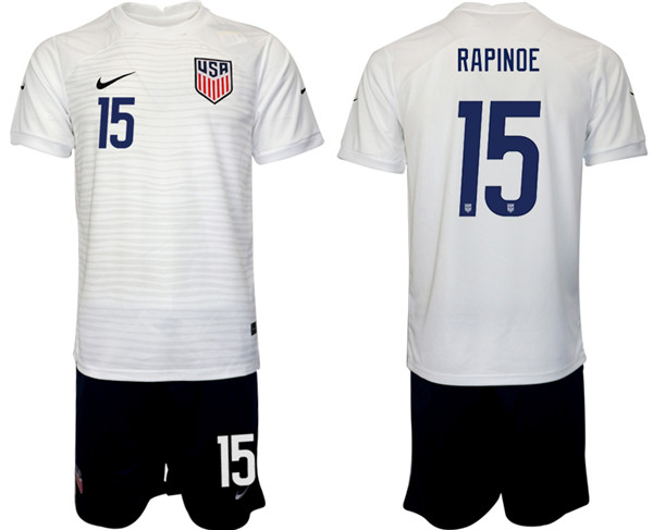 Men's United States #15 Rapinoe White Home Soccer 2022 FIFA World Cup Jerseys