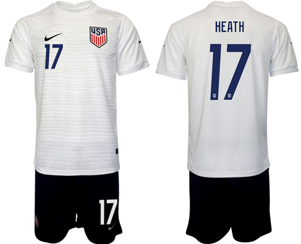 Men's United States #17 Heath White Home Soccer 2022 FIFA World Cup Jerseys