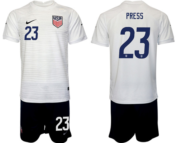Men's United States #23 Press White Home Soccer 2022 FIFA World Cup Jerseys