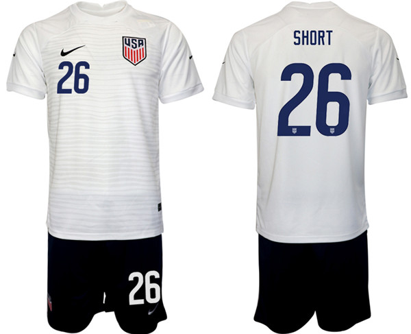 Men's United States #26 Short White Home Soccer 2022 FIFA World Cup Jerseys