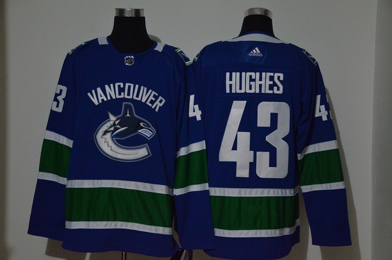 Men's Vancouver Canucks #43 Quinn Hughes Blue Adidas Stitched NHL Jersey