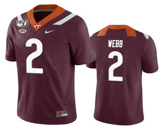 Men's Virginia Tech Hokies #2 Jeremy Webb Maroon 150th College Football Nike Jersey