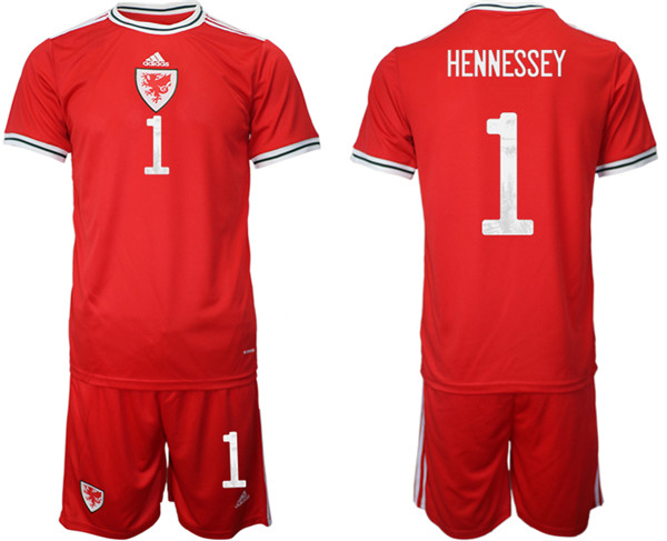 Men's Wales #1 Hennessey Red Home Soccer 2022 FIFA World Cup Jerseys