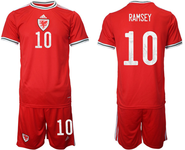 Men's Wales #10 Ramsey Red Home Soccer2022 FIFA World Cup Jerseys