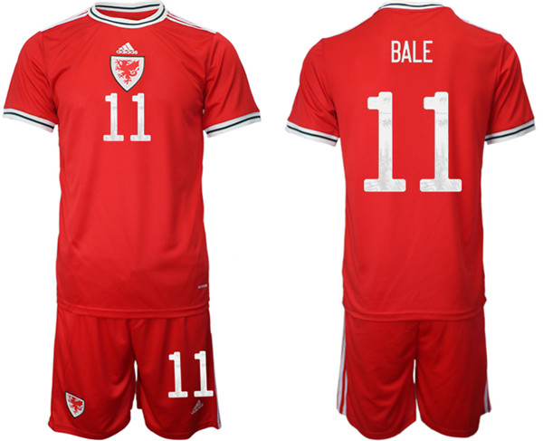 Men's Wales #11 Bale Red Home Soccer 2022 FIFA World Cup Jerseys