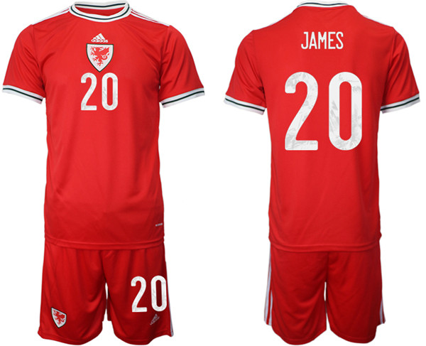 Men's Wales #20 James Red Home Soccer 2022 FIFA World Cup Jerseys
