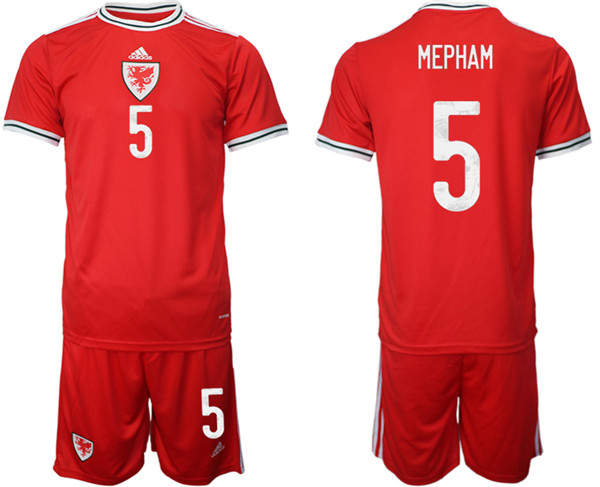 Men's Wales #5 Mepham Red Home Soccer 2022 FIFA World Cup Jerseys