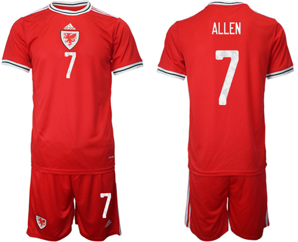 Men's Wales #7 Allen Red Home Soccer 2022 FIFA World Cup Jerseys