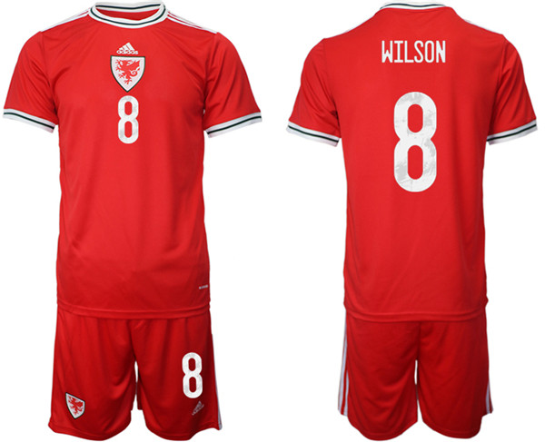 Men's Wales #8 Wilson Red Home Soccer 2022 FIFA World Cup Jerseys