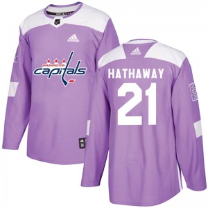 Men's Washington Capitals #21 Garnet Hathaway Adidas Authentic Fights Cancer Practice Jersey - Purple