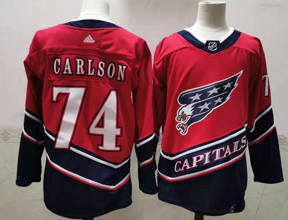 Men's Washington Capitals #74 John Carlson Red 2021 Retro Stitched NHL Jersey
