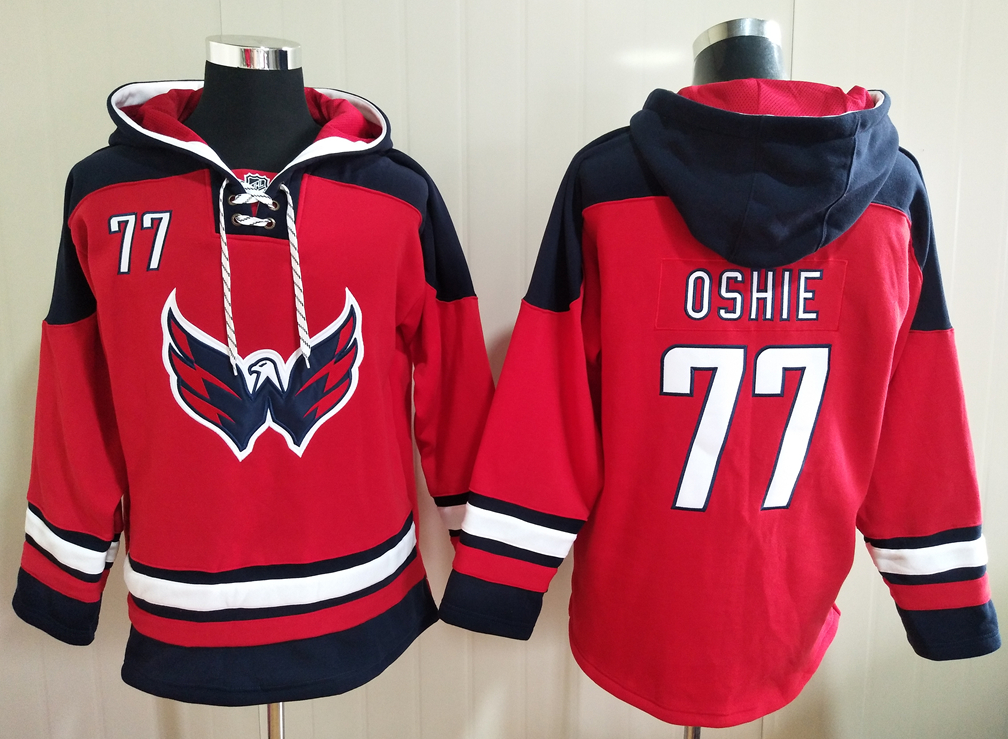Men's Washington Capitals #77 T.J. Oshie Red All Stitched Hooded Sweatshirt Ageless Must-Have Lace-Up Pullover Hoodie