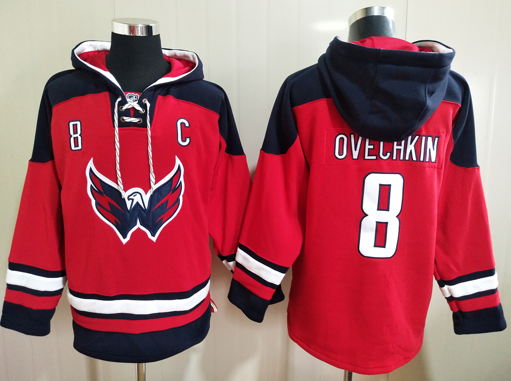Men's Washington Capitals #8 Alex Ovechkin Red All Stitched Hooded Sweatshirt Ageless Must-Have Lace-Up Pullover Hoodie