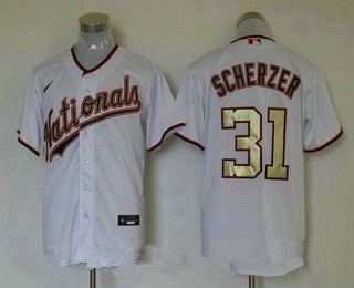 Men's Washington Nationals #31 Max Scherzer White Gold Stitched MLB Cool Base Nike Jersey