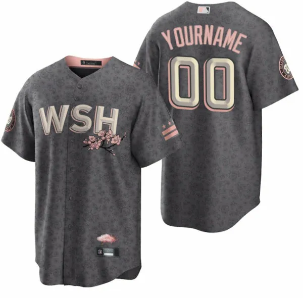 Men's Washington Nationals Active Player Custom 2022 Grey City Connect Cherry Blossom Cool Base Stitched Jersey