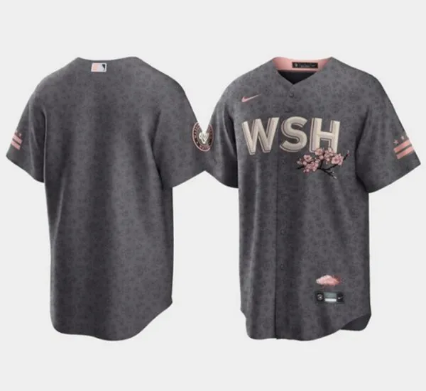 Men's Washington Nationals Blank 2022 Grey City Connect Cherry Blossom Cool Base Stitched Jersey