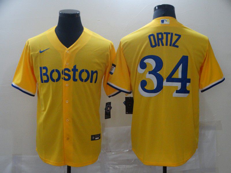 Men Boston Red Sox 34 Ortiz Yellow Game 2021 Nike MLB Jerseys