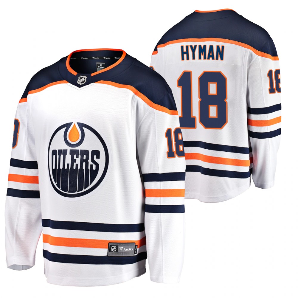 Men‘s Edmonton Oilers #18 Zach Hyman White 2021 Away Player Jersey